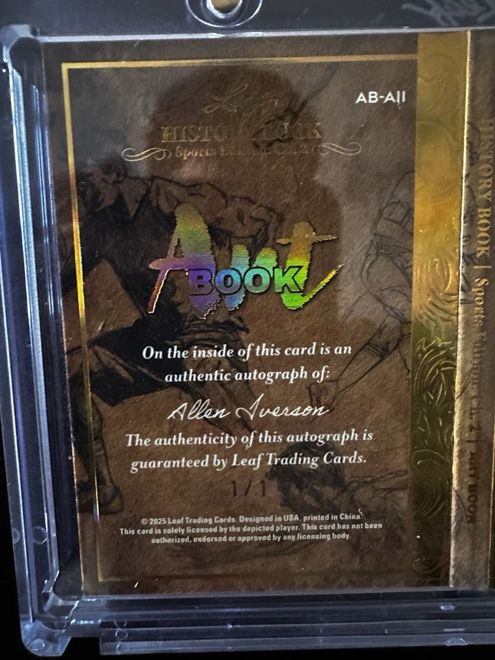 Libro de arte Leaf Sports Histoty Ch.2 2025 1/1 - Allen Iverson dorado automático Foto 3 de 3