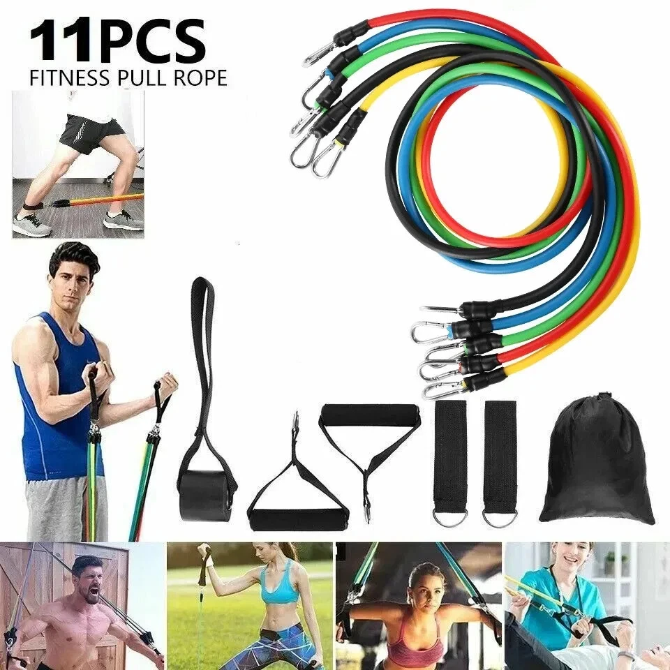 11PCS Resistance Bands Set Workout Bands 100LBS with Exercise Fitness Tube Bands