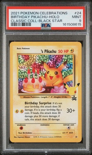 PSA 9 2021 Pokemon Celebrations Classic Collection Birthday Pikachu Holo #24