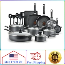 T-fal Easy Care, 20 Piece Non-Stick Pots and Pans Cookware Set, Grey