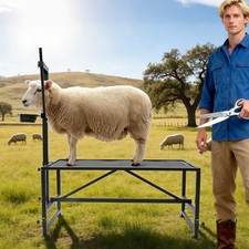 Adjustable Height Milking Livestock Stand For Sheep/Goats Trimming w/ Feeder