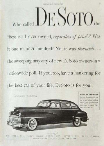 1947 DeSoto Car Vintage ad who called the best car I ever owned regardless