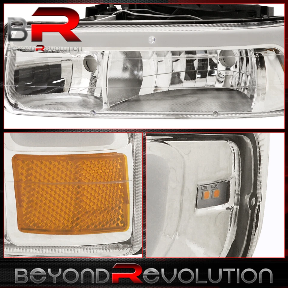 Farol LED DRL cromado + lâmpada de sinalização para 1999-2002 Silverado 1500 2500 HD 3500 - Imagem 3 de 4