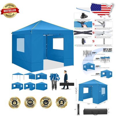 Commercial-Grade 10x10 Pop Up Canopy Tent with Mosquito Protection - Blue