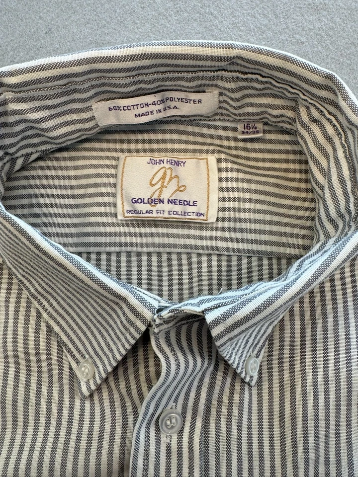 Camisa John Henry Abotonada Para Hombre 34/35 Ajuste Regular Gris Rayas Cuello 16.5" Foto 2 de 4