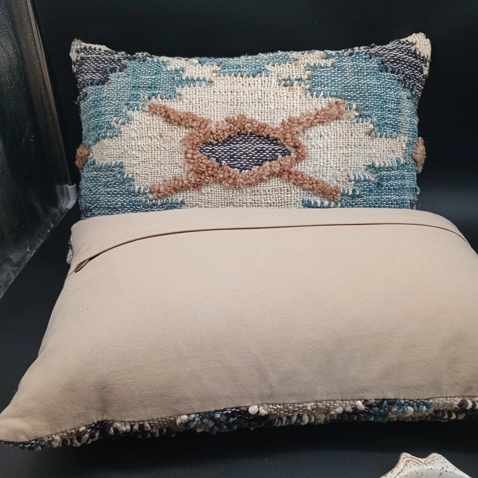 LOLOI Jute Wool Rustic textured boho throw pillow with down filled pillow 13X21 - Image 3 of 4