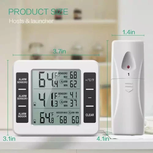 Wireless Digital Refrigerator Freezer Thermometer Temp Alarm 2 Sensor In/Outdoor - Picture 3 of 12