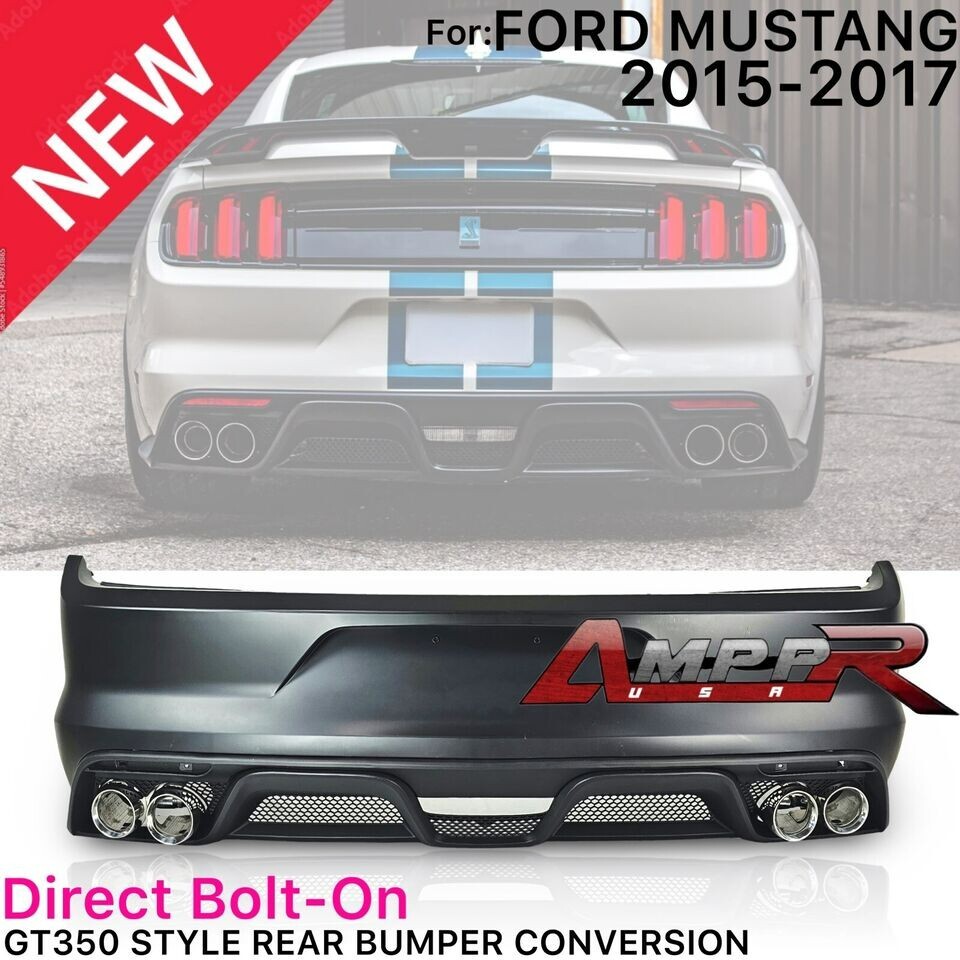 Fits All 15-23 Ford Mustang Gt350 Style Rear  Bumper + Exhaust Tips & Diffuser