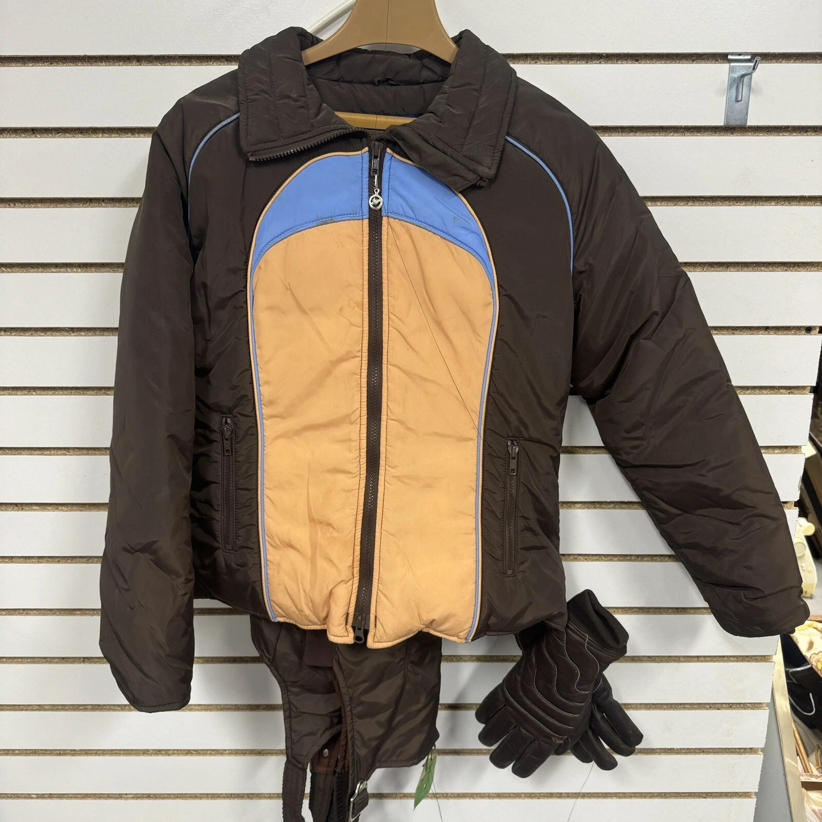 Obermeyer 90s VTG Retro Brown Ski Jacket Suit + Snow Pants Gloves Women Sz 14 BH