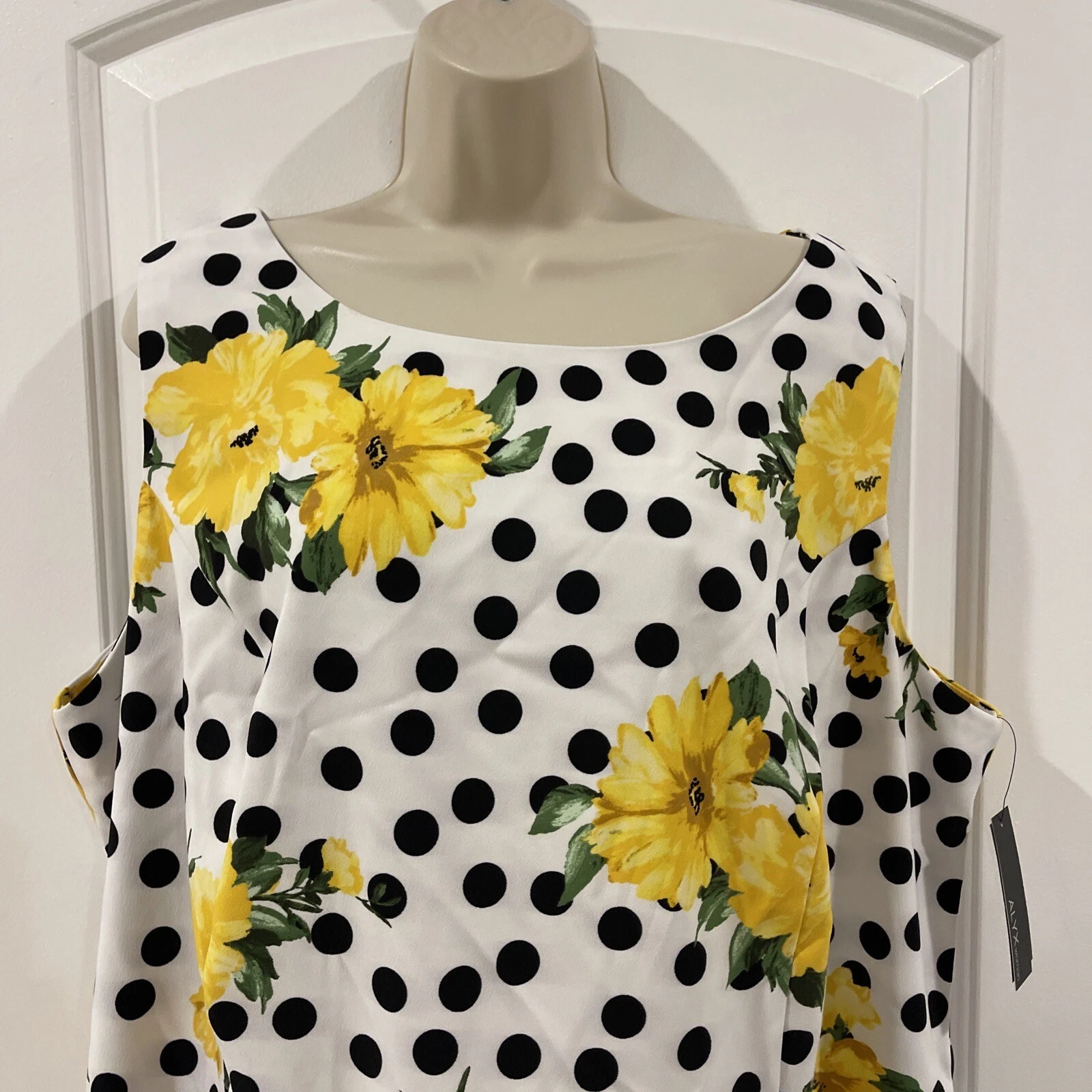 ALYX Dot 22W tubino bianco abito subacqueo senza maniche zip floreale giallo vendita al dettaglio $80