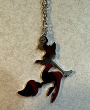 Witch Riding On Broom Silver Plated Necklace  Charm