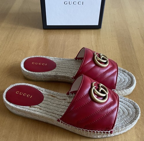 NIB NEW Gucci GG Marmont Red Espadrille slide sandals sz 36 | eBay