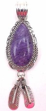  Navajo Handmade Charoite Pendant Set In Sterling Silver- Alfred Martinez