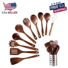 Wooden Kitchen Utensils set 11 PCS Wooden Cooking Spoons and Spatula for Cooking
