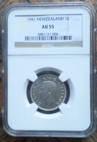 NEW ZEALAND COIN 1 SHILLING 1941  NGC AU 55