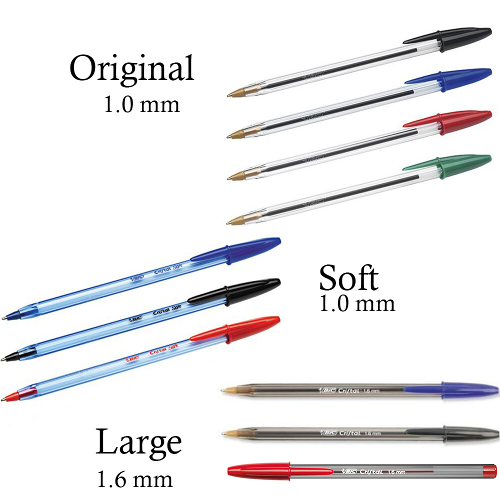 10 Bic Cristal Pens Soft Large Original Stationery School Office Pen 3494