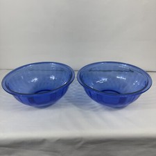 PYREX Cobalt Blue Ribbed Glass Mixing Bowl No. 325 2.5L 10" Set Of 2 USA