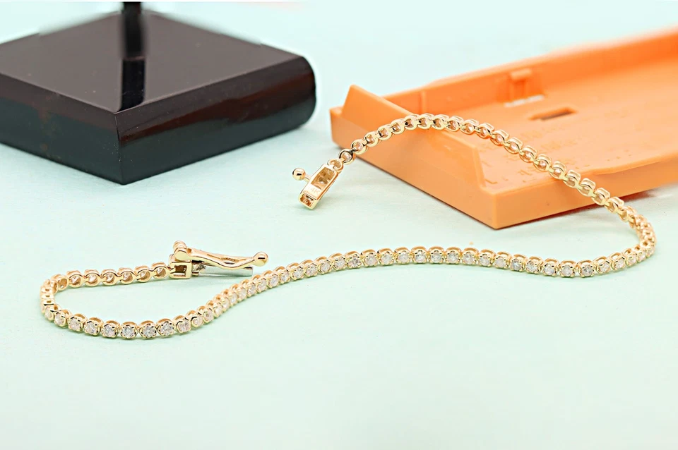 1.00 CT Round I2 H Natural Diamond Tennis Bracelet 10K Yellow Gold 8.5" Inch_USA - Image 4 of 4
