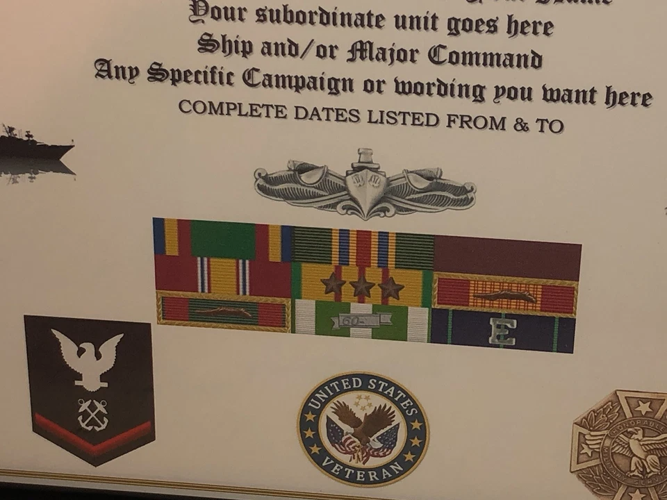 Marina de EE. UU. - SUBOFICIAL 3ª Clase E-4 / impresión de cinta de veteranos con PREMIOS Foto 4 de 4