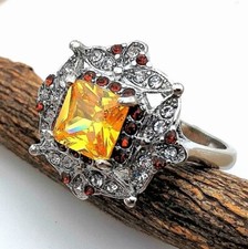 Elegant 925 Sterling Silver Yellow Citrine Topaz Wedding Engagement Ring Size 9