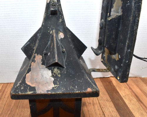 RARE Antique Pair Copper Witch Hat Gothic Bungalow Porch Sconce Light Fixtures - Picture 5 of 16