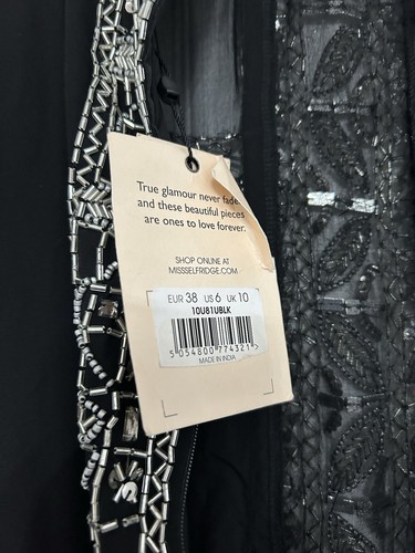 Miss Selfridge Black & Sequin High Neck Long Sleeve Party Dress - Size 10 BNWT - Picture 11 of 14