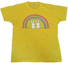 Distressed Vintage 80s Screen Stars bunny rainbow t shirt L single stitch stain