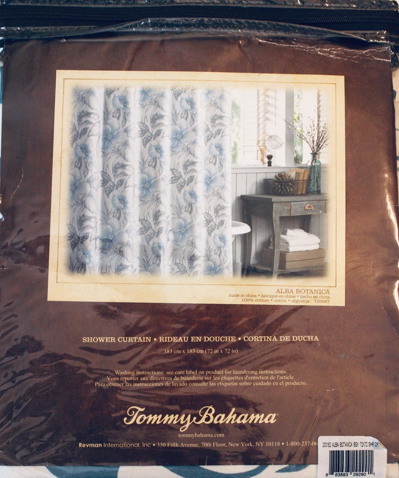 Tommy Bahama Alba Botanica Cortina de Ducha Azul Teal Floral Nuevo en Paquete 72"x72" Algodón Foto 2 de 2