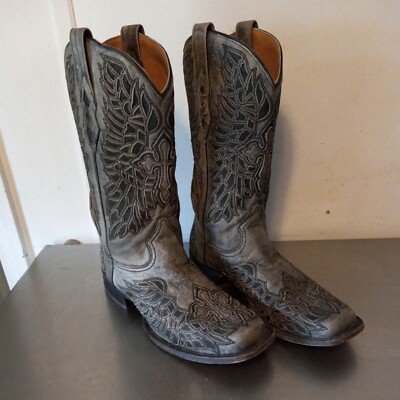Corral Gray and Black Inset Leather Western Cowboy Boots  display picture 2