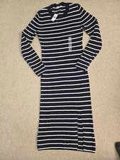 New GAP Sweater Midi Dress Long Sleeve Pullover Navy White Striped Rib-knit M