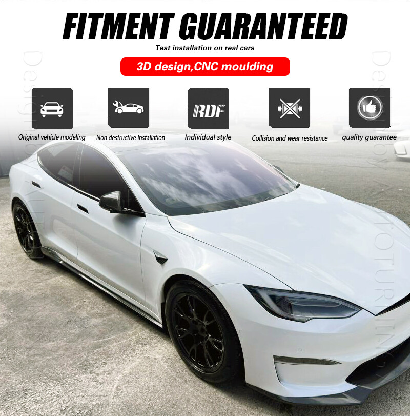 Fits 2021-2024 Tesla Model S Sedan REAL Carbon Side Skirt Extension Lip ...