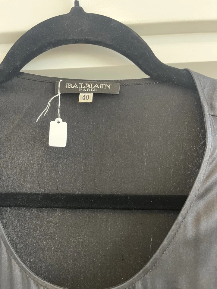 Balmain Black Satin Silk Crystal Embellished Applique Tank Top Fr40 — 第 3/4 张图片