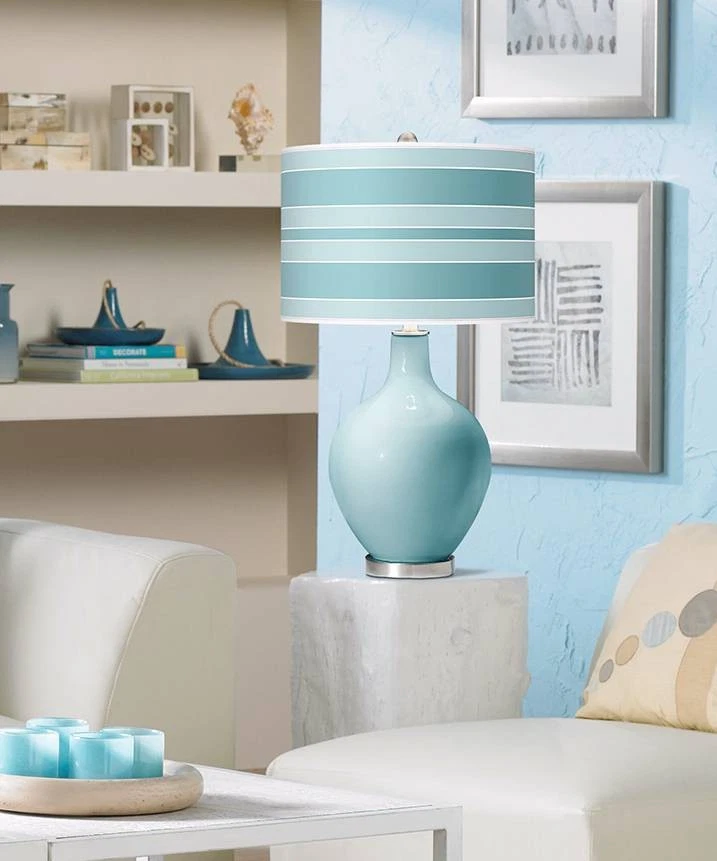 Lámpara de mesa Color Plus Ovo 28 1/2" audaz pantalla a rayas azul gota de lluvia Foto 2 de 3