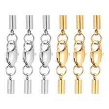 6Set 2.5mm Leather Cord End Caps with Lobster Claw Clasps Connector, Silver/Gold