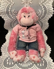 Build A Bear 18  Pink Monkey Le Cat T-Shirt  Pink Stitched Blue Denim Capris