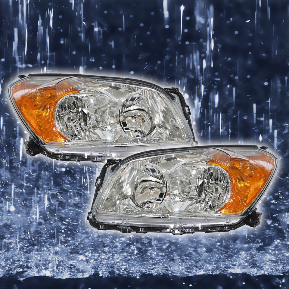 Pair Of Halogen Headlight Assemblies For 2009-2012 Toyota RAV4 - Chrome Housing, Clear Lens