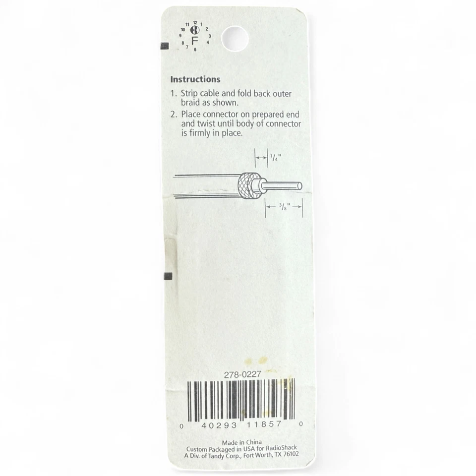 Radio Shack 278-0227 Twist-On TV Coax F COnnector For 75-ohm RG-59 coax cable - Image 2 of 2