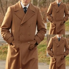 100 Cashmere Double Breasted Men's Overcoat Outdoor Wear Casual Long Jacket
