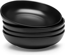 Matte Black Pasta Bowls Set of 4-35oz Large Oversized Porcelain Bowls Spaghetti