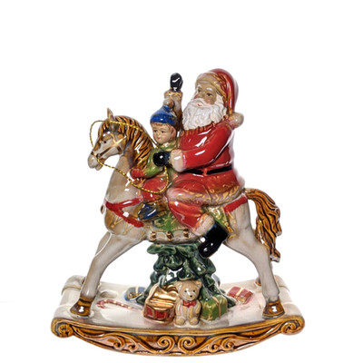 Valerie Porcelain Santa on Rocking Horse Figurine Christmas Holiday Decor