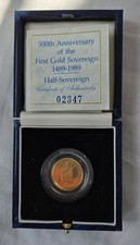 1989 500th Anniversary Of The First Half Gold Sovereign 1489 - 1989.