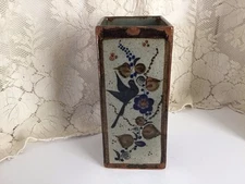 Vintage Mexican Square Pottery Vase By Salvador Vasquez Carmona 10” X 4 “