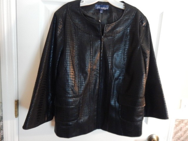 Susan Graver Croco-Embossed Brushed Faux Leather Jacket (S)