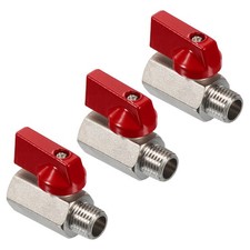 3Pcs 1/4 NPT Brass Mini Ball Valve NPT Female to Male Shut-Off Valve Red