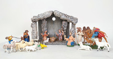 Set Presepe epoca Capanna+18 statuine PVC Sacra Famiglia Magi Pecore  Natale-XXX