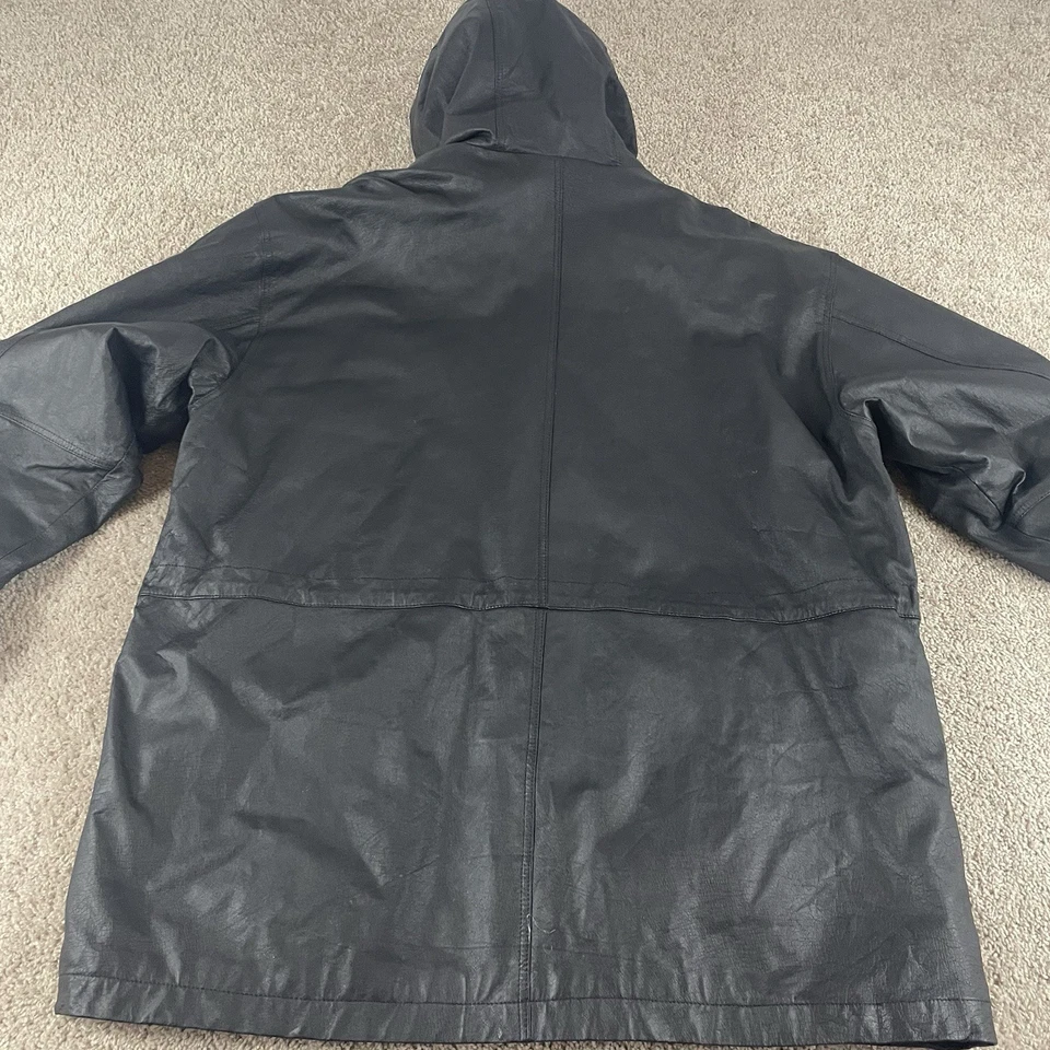 Abrigo Chaqueta de Cuero Wilsons De Colección Para Hombres XL Con Capucha Lona Palanca Acolchado Forrado Negro Foto 4 de 4