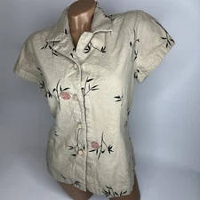 Linen Bamboo Print Shirt John Paul Richard M Cottage Naturecore Button Blouse