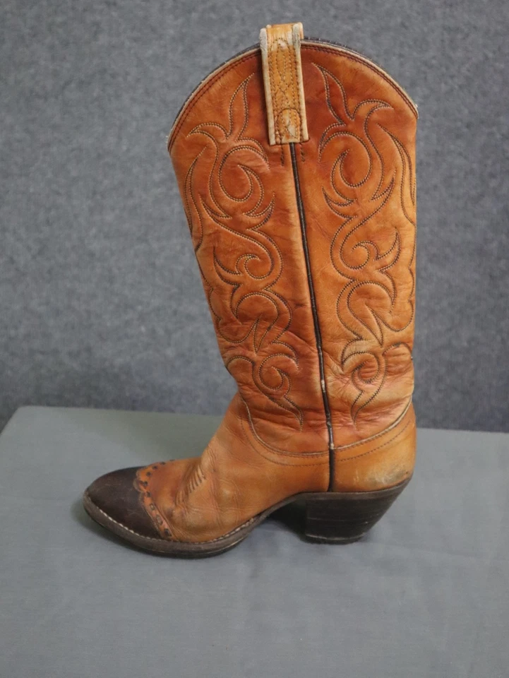 Dan Post Cowboy Boots Women 6C Tan Leather Exotic Snip Toe Rodeo Cowgirl Western - Image 4 of 4