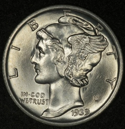 1939-S MERCURY DIME LUSTROUS GEM UNCIRCULATED GOLD TONED