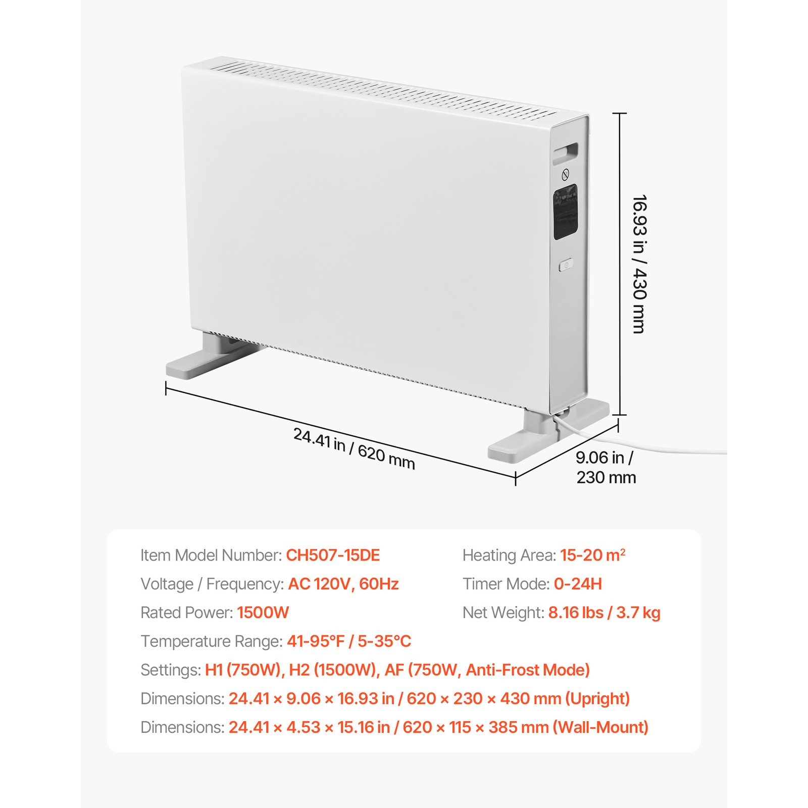 Uimoso 1500W Electric Convection Heater with Remote and Touch Controls